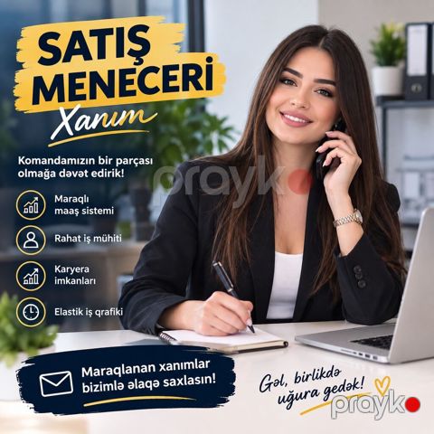 Satış meneceri tələb olunur, Yalnız qadınlar üçün, 30-45 yaş, 1-2 illik təcrübə, Gündəlik ödəniş — Bakı