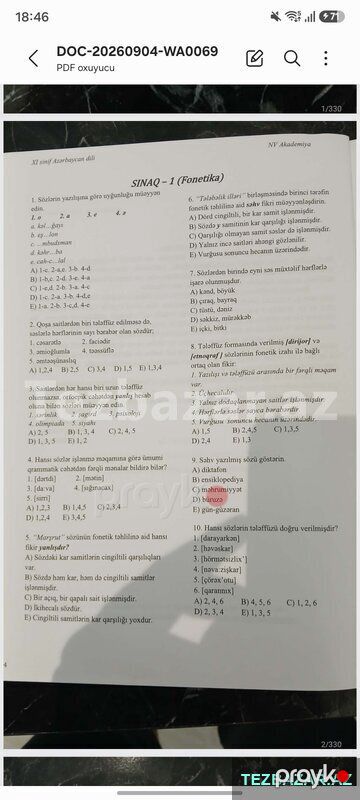 Az Dili İbtidai Sinif Hazırlığı Məntiq Bütün Fənlər — Bakı