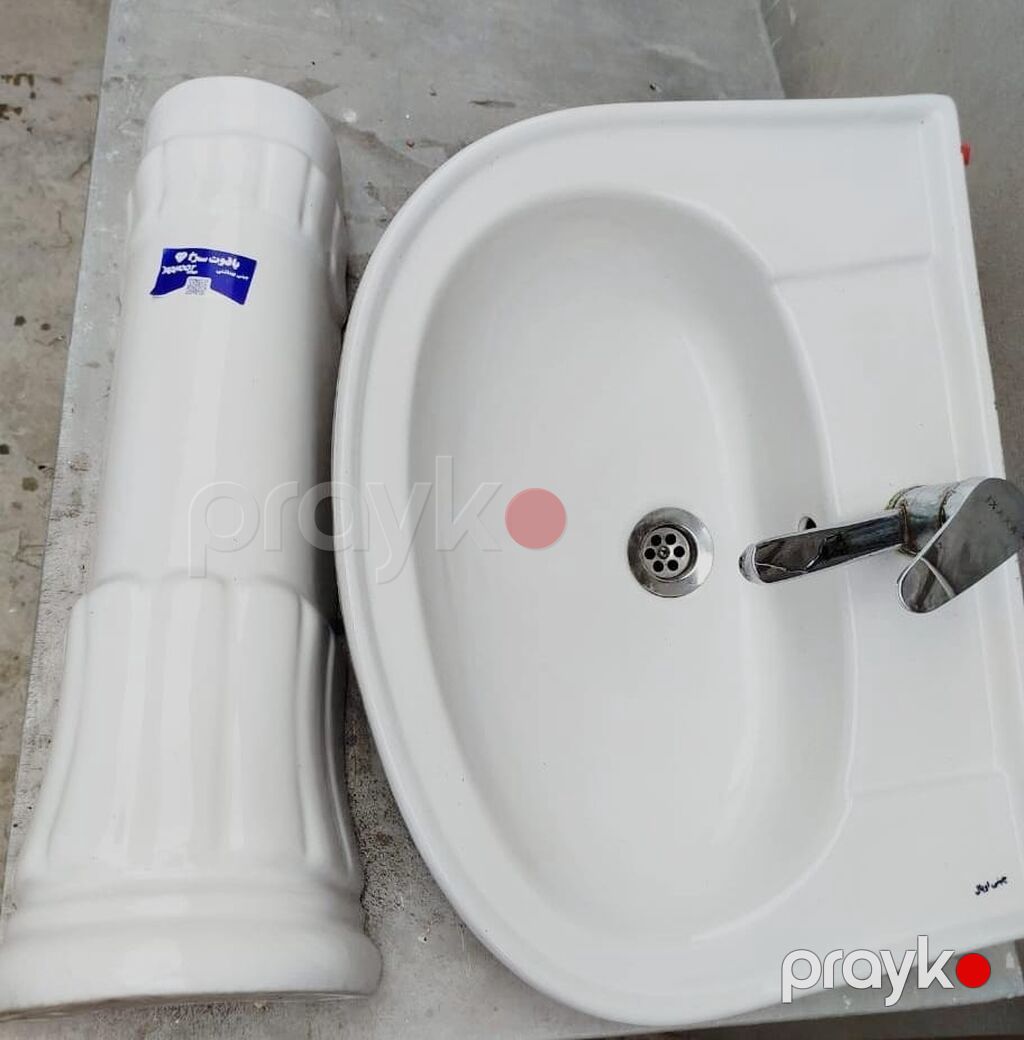 Ağ rəngli keramika piyedestal lavabonun komplekti. - Material — Lavabolar, Digah (2)