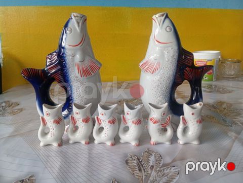Porşelen “Balıq” süfrə dəsti - Komplekt: 2 böyük sürahi (balıq — Digah
