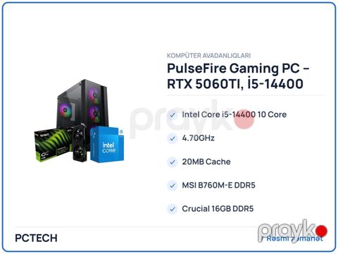 PulseFire Gaming PC - RTX 5060TI, İ5-14400 — Bakı