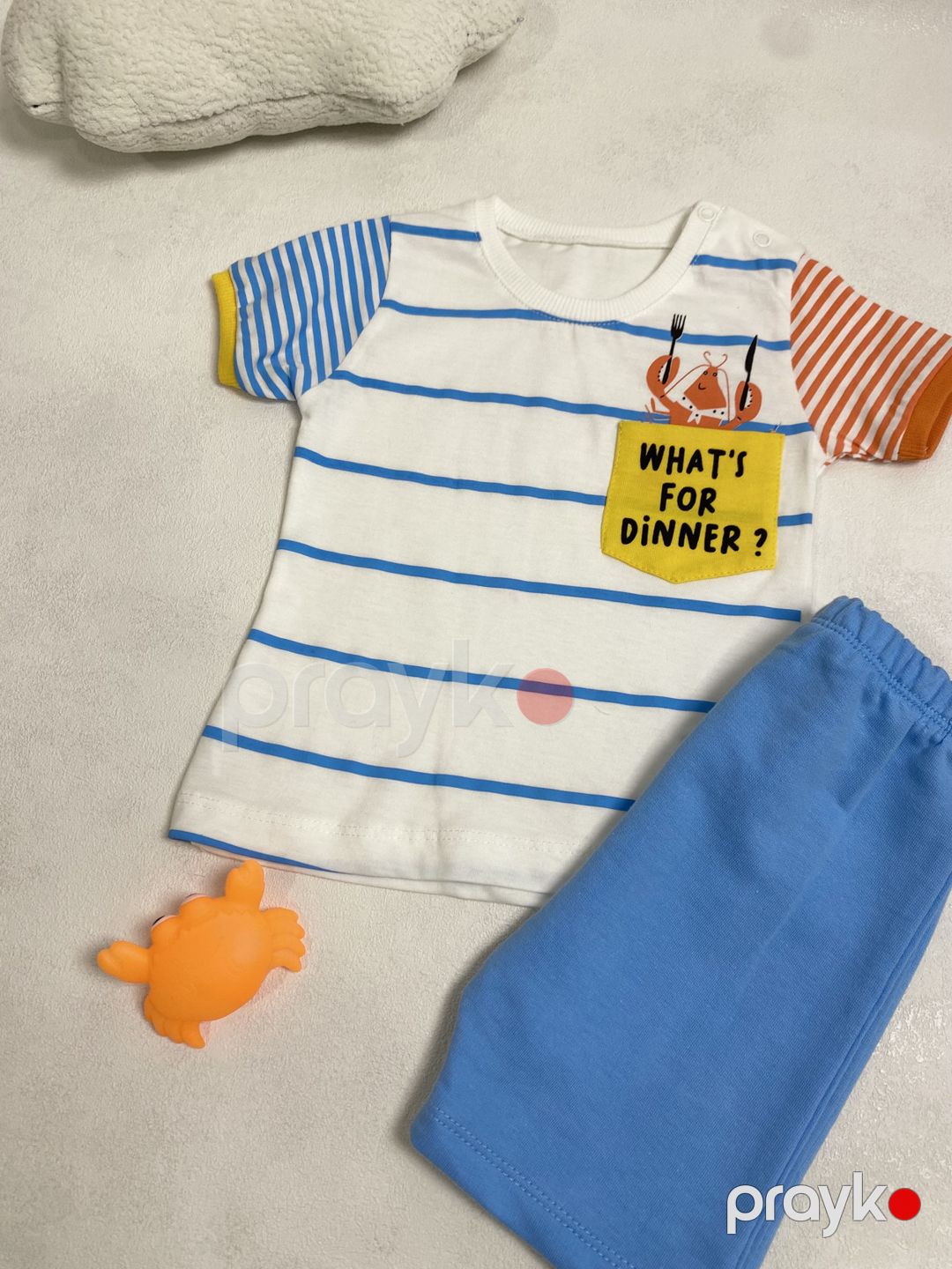 Şortlu dəst, pambıq, ağ/mavi, ölçü 18-24 ay — Mallar, Bakı (3)