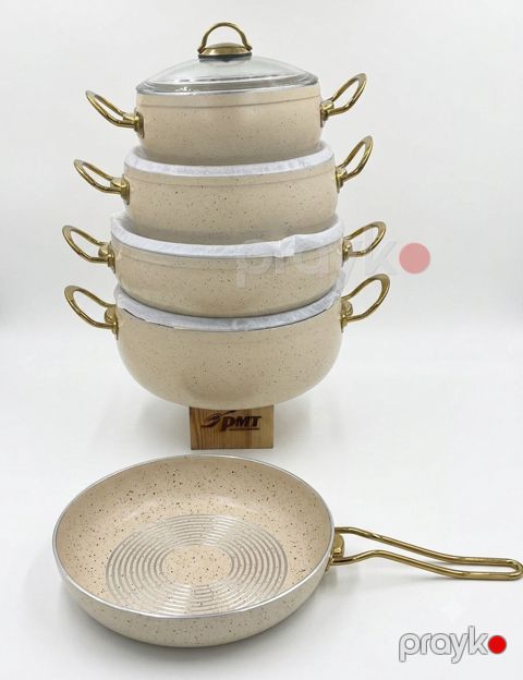 Qab-qacaq dəsti QB0052, qranit, krem, 9 parça — Bakı
