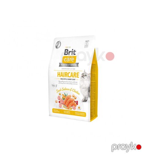 Dəri və xəzə qulluq ehtiyacı olan pişiklər üçün quru yem Brit Care Cat GF Haircare Healthy & Shiny Coat qızılbalıq və toyuq ilə 7 kq — Bakı