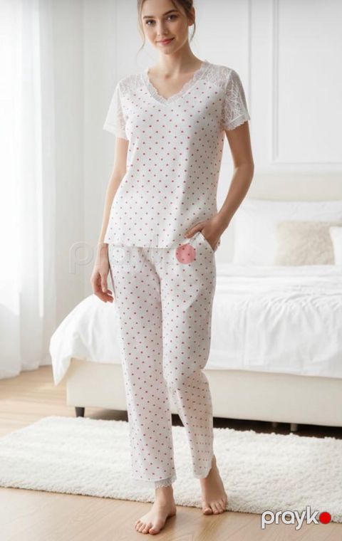 Şalvarlı pijama dəsti 6312, ağ, pambıq, ölçü One size — Bakı