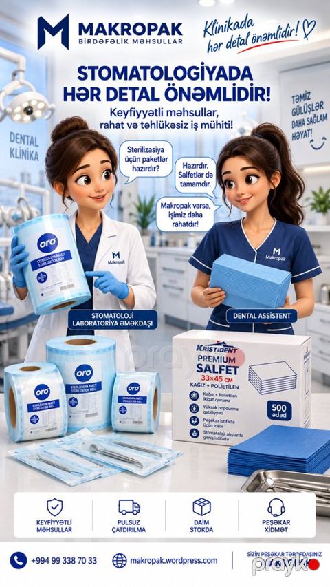 Sterilizasiya paketləri və premium masa üstü salfetlər — Bakı