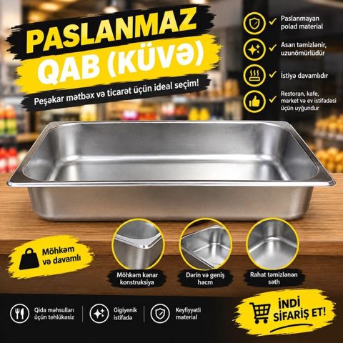 4 ededdir. Paslanmayan poladdan qab (küvə) - Peşəkar mətbəx və — Qida saxlama qabları