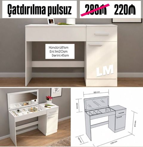 Həm Yazı masası həm makiyaj stolu Endirimlə Qiymət 220₼ — Masalar