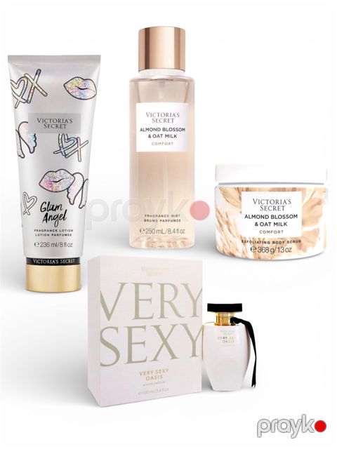 Ətir dəsti No Brand (Very Sexy ətir 100 ml + Glam Angel bədən losyonu 236 ml + bədən spreyi Almond Blossom & Oat Milk Comfort 250 ml + bədən skrabı Almond Blossom & Oat Milk Comfort 368 ml) — Bakı
