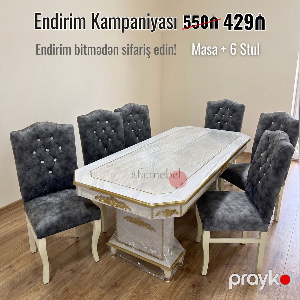Masa + 6 Stul desti Endirimde 550 azn yox cəmi 429azn Masa ölçü 93×2 — Masalar və stullar, Bakı (3)