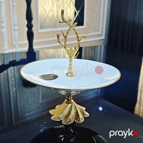Pirojna üçün altlıq 445ED, 20 sm, keramika, ağ/qızılı — Bakı