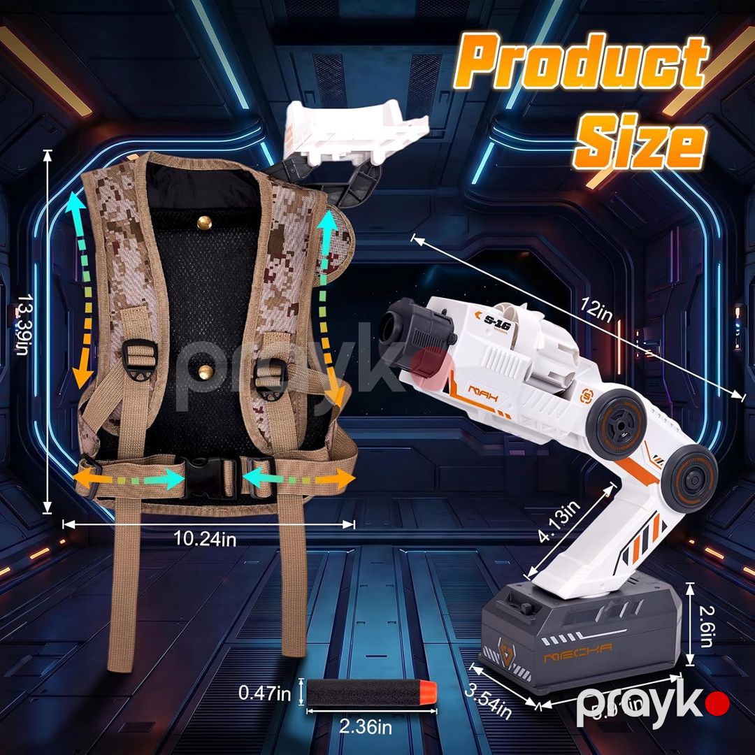 Игрушечное оружие KidBe, Smart Tracking Mechanical Arm Blaster Remote Control 30 Foam Darts, Бластер, Помповое, Стреляет, 8+, Белый, Оранжевый — Mallar, Bakı (2)