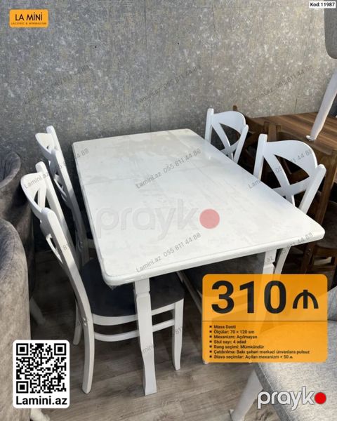 Masa dəsti - Ölçülər: 70 x 120 sm - Mexanizm: açılmayan - Stul sayı — Bakı