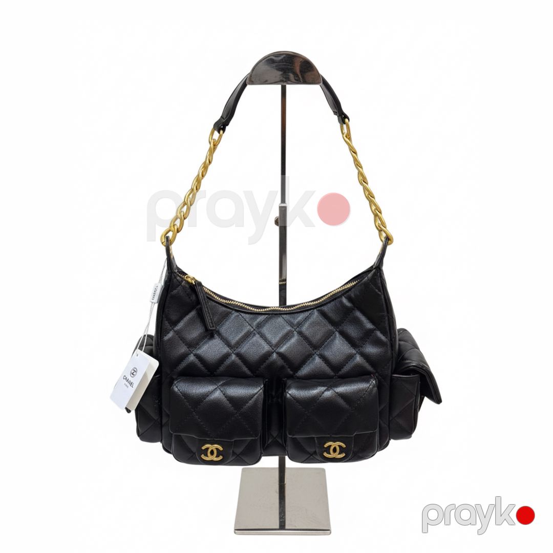 Chanel Lüks Qara Zam Deri Çanta – 30 sm Qızılı Zəncir Detallı — Çantalar, çamadanlar, cüzdanlar, Bakı (4)