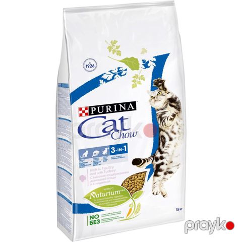 Quru yem Purina Cat Chow Feline 3-ü 1-də yüksək tərkibli ev quşu hinduşka ilə 15 kq — Bakı