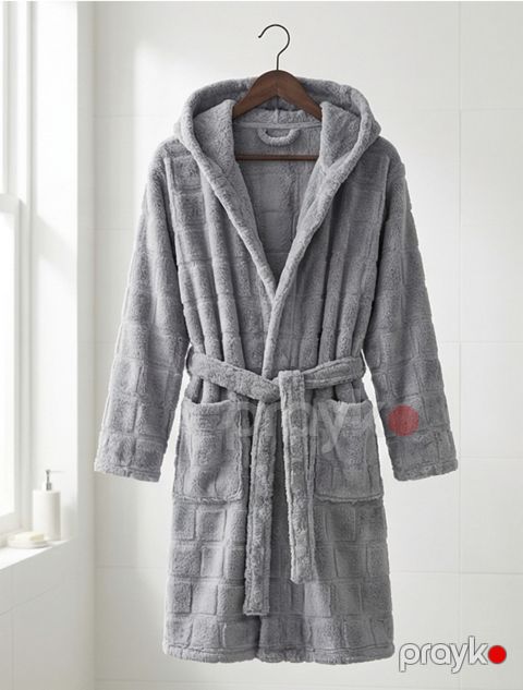 Kapşonlu hamam xalatı, boz, mikrofiber, ölçü M/L — Bakı