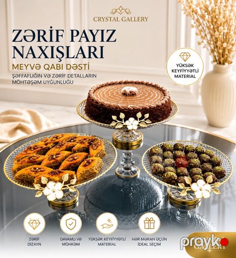 Tort qabı dəsti Crystal Gallery, Dairə, Şüşə, 3 parça — Bakı