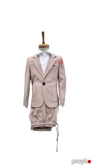 Oğlanlar üçün şalvarlı dəst, bej, pambıq-kətan/polyester-viskoz-elastan, ölçü 7 yaş — Bakı