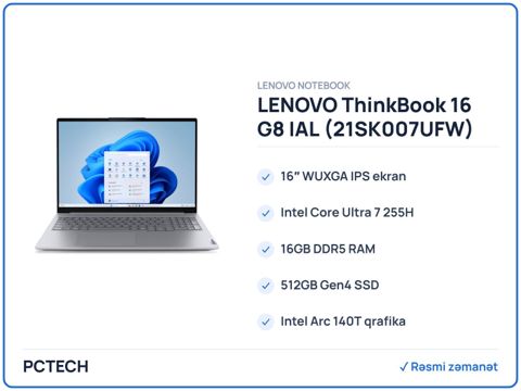 Lenovo ThinkBook 16 G8 ıal (21SK007UFW) — Bakı