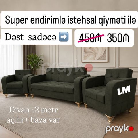 Divan + 2kreslo Endirim fürsəti Qiymət 350₼ Yeni və sifarişlə — Bakı