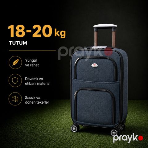 Çamadan 4 təkərli, tünd boz, parça, ölçü L — Bakı