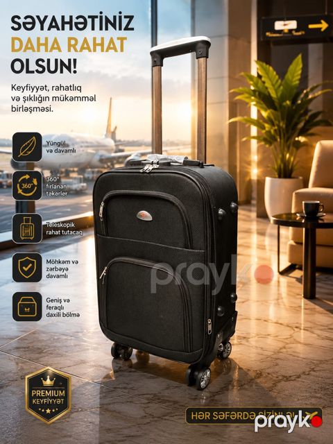 Çamadan 4 təkərli, parça, qara, ölçü S — Bakı