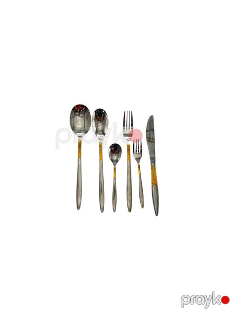 Süfrə ləvazimatları dəsti GC-07, paslanmayan polad, gümüşü/qızılı, 6 nəfərlik — Bakı