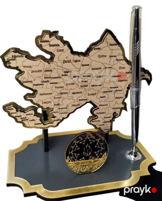 Suvenir masaüstü Azərbaycanın xəritəsi, gerbi formasında və qələmdan ilə 9738_36619659 — Mallar, Bakı (2)
