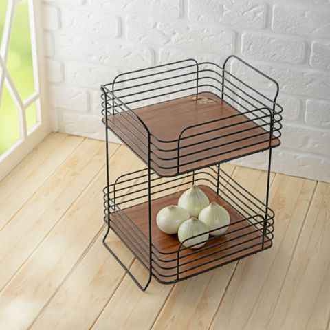 Meyvə və tərəvəz üçün etajerka VM341, taxta/metal, qəhvəyi/qara, 2 mərtəbəli, 30x30x38 sm — Bakı