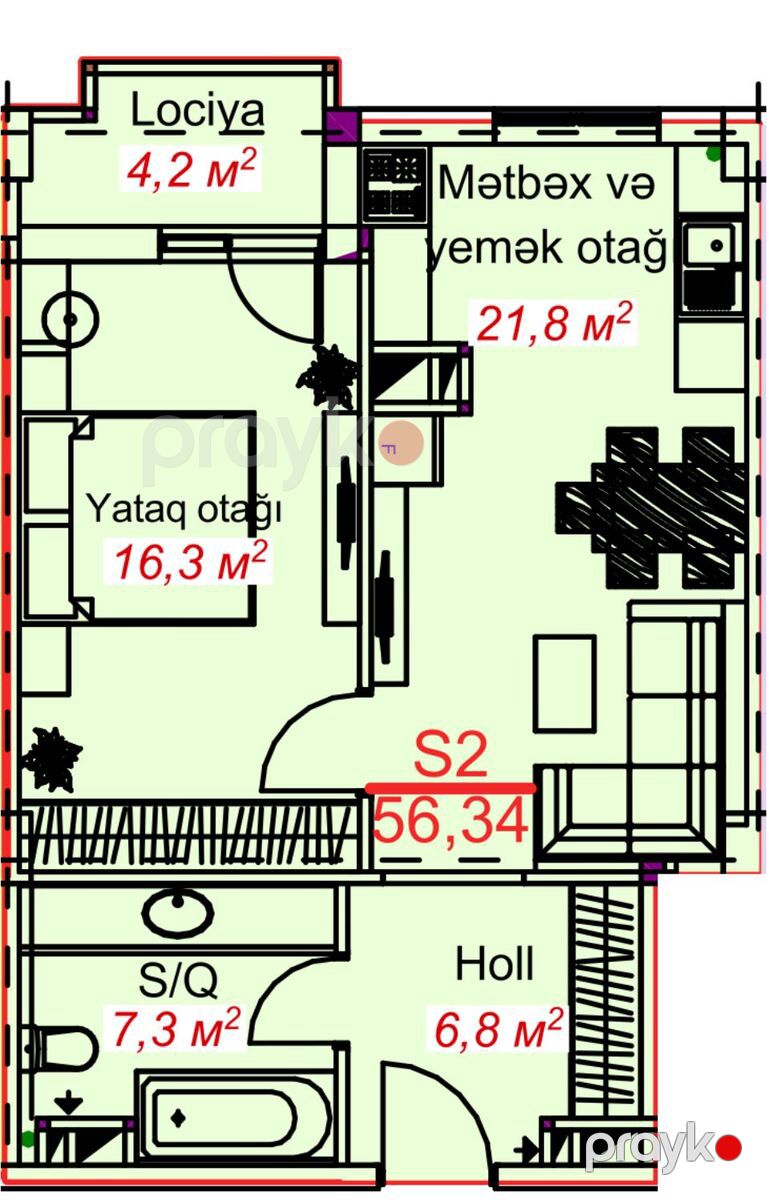 Satılır 1 otaqlı yeni tikili 56.3 m² — Mənzil, Lənkəran (7)