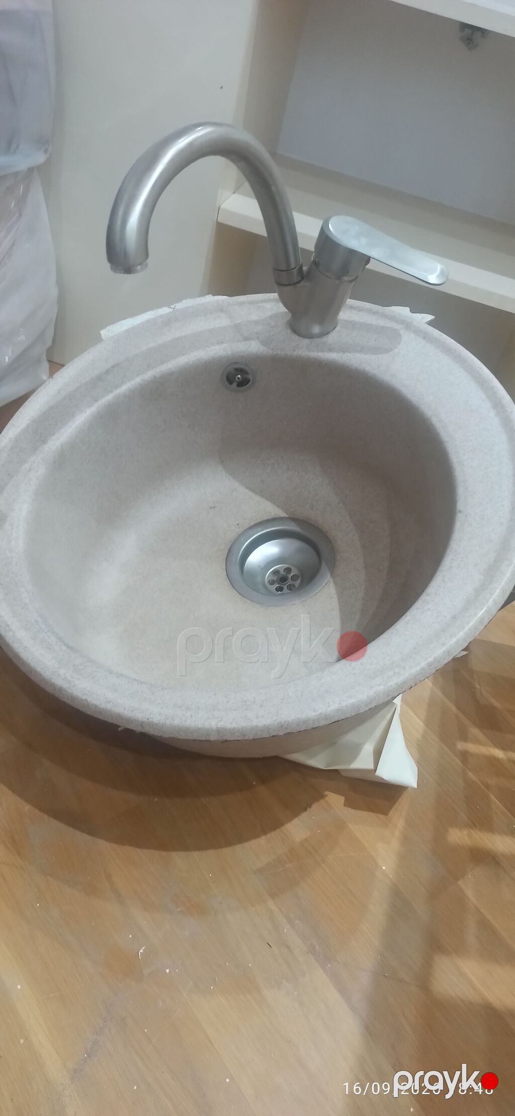 Mətbəx üçün dairəvi qranit kompozit evye və qarışdırıcı kran dəsti — Mətbəx lavabolarında, Bakı (3)
