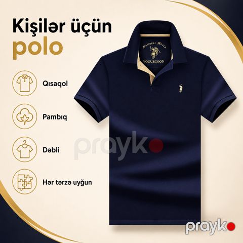 Kişilər üçün polo köynək EB_1415, pambıq, göy, ölçü 2XL — Bakı