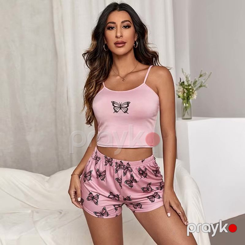 Qadınlar üçün şortlu pijama dəsti, Çəhrayı, Laykra, ölçü One size — Mallar, Bakı (2)
