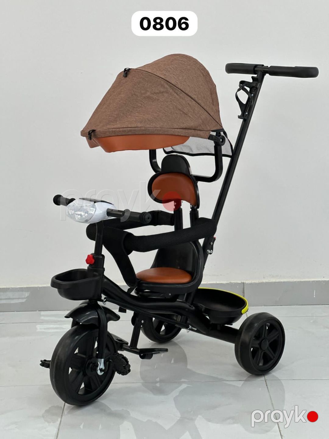 Üçtəkərli velosiped uşaqlar üçün HK0806, çətirli, qəhvəyi — Mallar, Bakı (2)