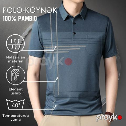 Kişilər üçün polo EB_778, göy, pambıq, ölçü L — Bakı
