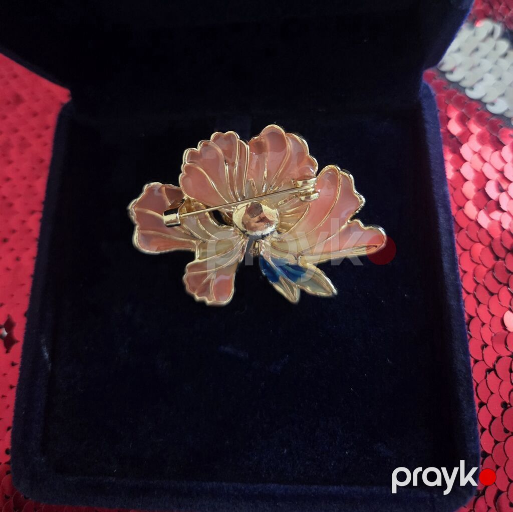 Gül formalı qaşlı broş çəhrayı-şaftalı tonlarında emaillı — Broş, Bakı (2)