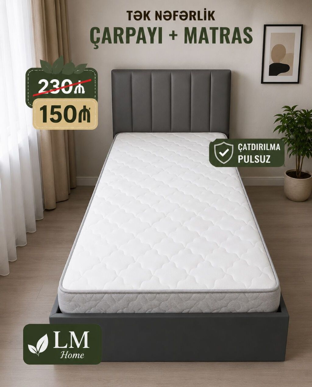 Yeni, Təknəfərlik çarpayı, Matras ilə — Yataqlar, Bakı