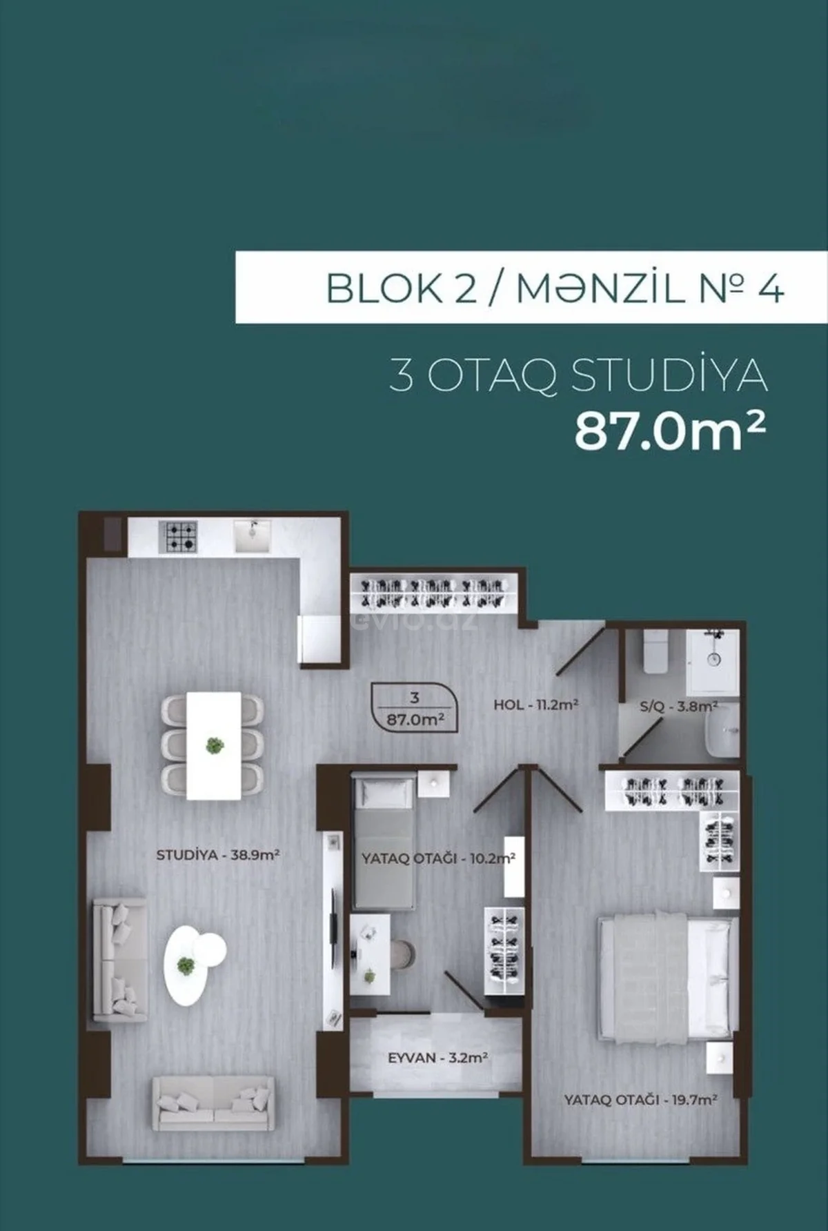 3 otaqlı tam təmirli mənzil satılır Zığ qəsəbəsində — Mənzil, Bakı (4)