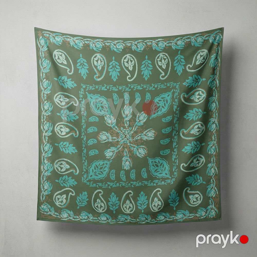 Kəlağayı Süsən S1391, ipək, yaşıl/firuzəyi, 150x150 sm — Mallar, Bakı (2)