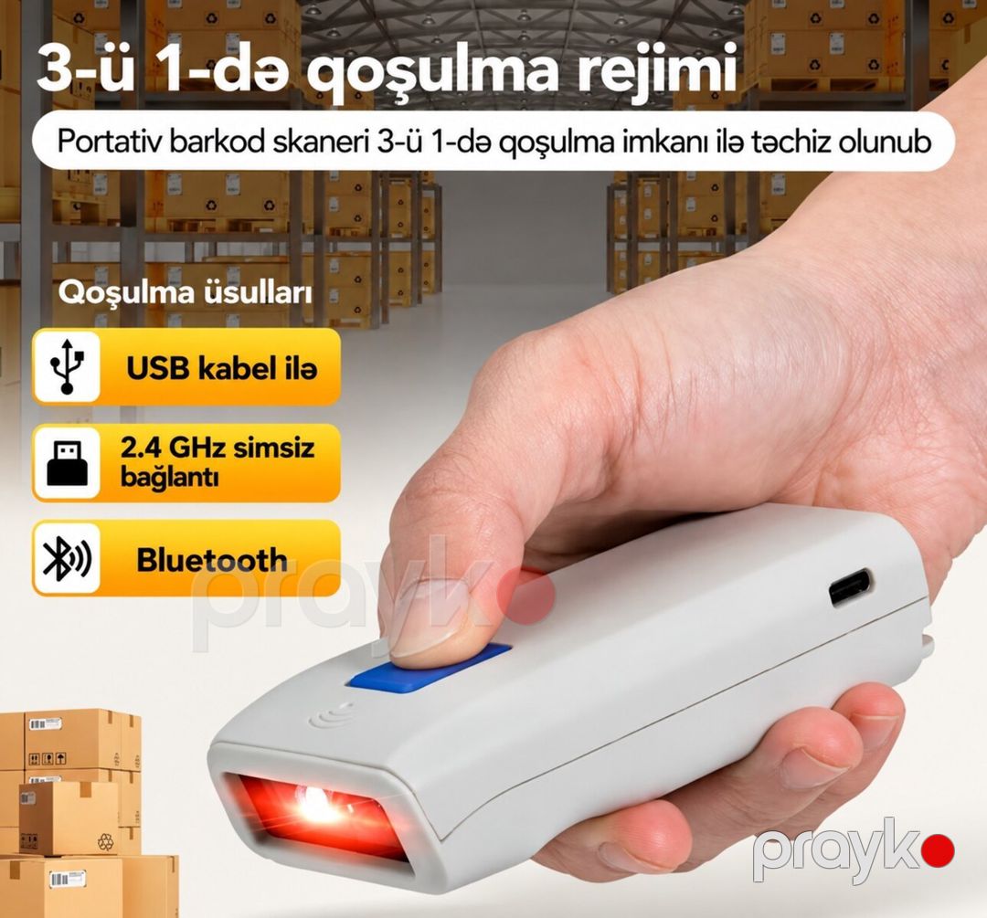 Mini WiFi Bluetooth Barkod oxuyucu skaner — Biznes və avadanlıq, Bakı (3)