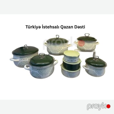 Qab-qacaq dəsti, mina, 16 parça (16/18/20/22/24 sm qazançalar + 3 saxlama qabı), yaşıl — Bakı