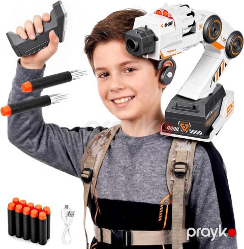Игрушечное оружие KidBe, Smart Tracking Mechanical Arm Blaster Remote Control 30 Foam Darts, Бластер, Помповое, Стреляет, 8+, Белый, Оранжевый — Bakı