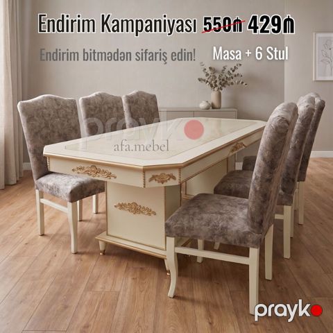 Masa + 6 Stul desti Endirimde 550 azn yox cəmi 429azn Masa ölçü 93×2 — Bakı