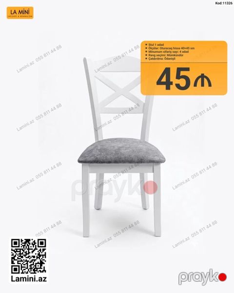 LA Mını yemək otağı stulu - Model: Kod 11326 - Tərkib: 1 ədəd stul — Bakı
