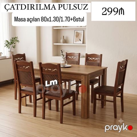 Masa dəsti Masa +6 Stull Masa açılan 80x1.30/1.70+6stul: 299₼ — Bakı