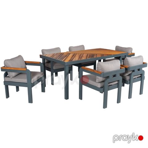 Bağ üçün mebel dəsti Garmy Madrıd, 8 nəfərlik, masa ölçüsü 100x240 sm, boz — Bakı