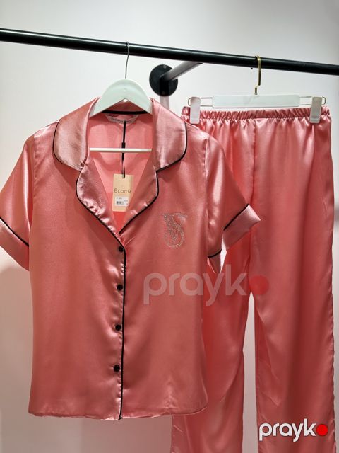 Qadınlar üçün şalvarlı pijama dəsti VS-3038, çəhrayı, atlas, ölçü 40 — Bakı