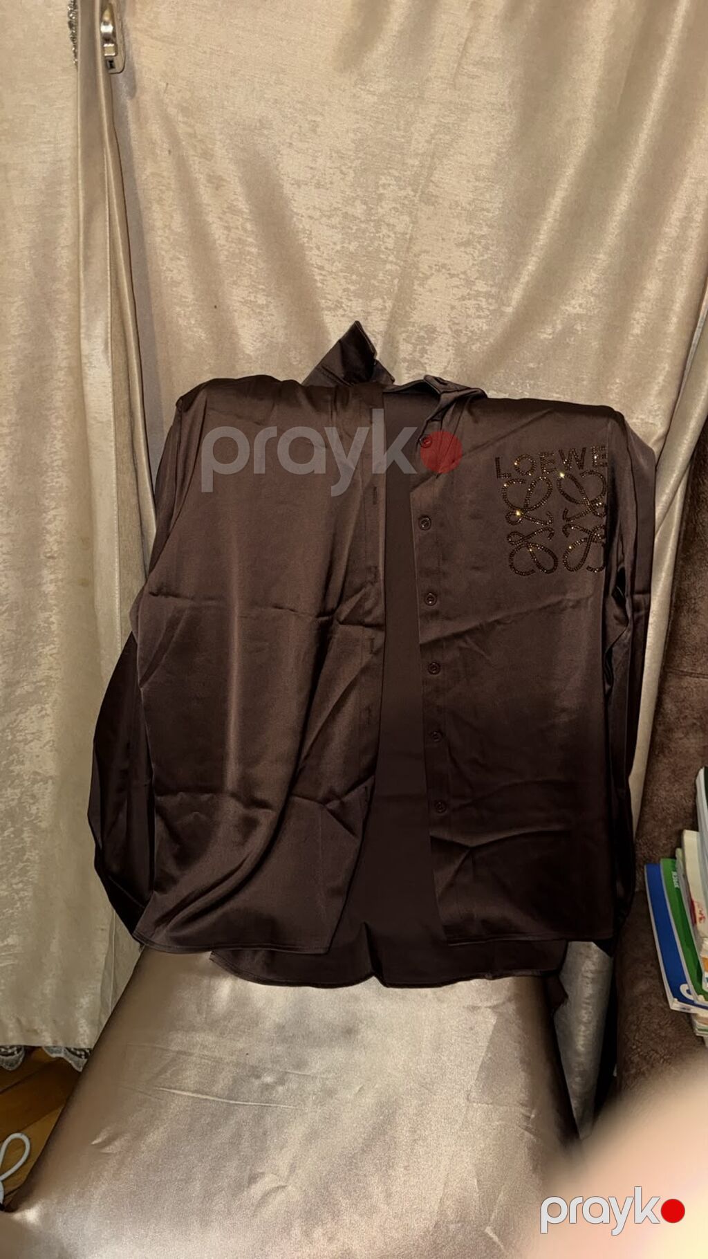 Qəhvəyi rəngdə satən pijama dəsti – Loewe loqolu. Yenidir SON 1 ED — Ev paltarı, Bakı (3)