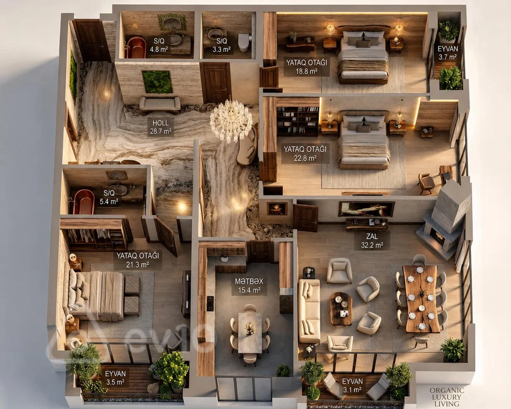 4 otaqlı mənzil, 163 m², İbrahim paşa Dadaşov küçəsi — Mənzil, Bakı (2)
