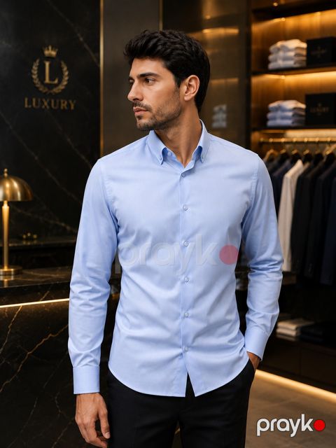 Kişilər üçün uzunqol köynək 2424261, açıq mavi, kətan, ölçü 3XL — Bakı